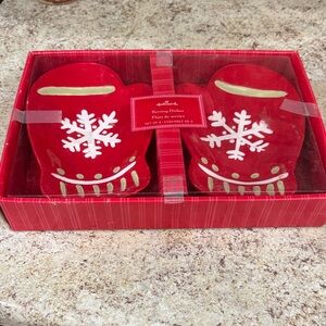 Hallmark Red Mitten Plates with White Snowflakes